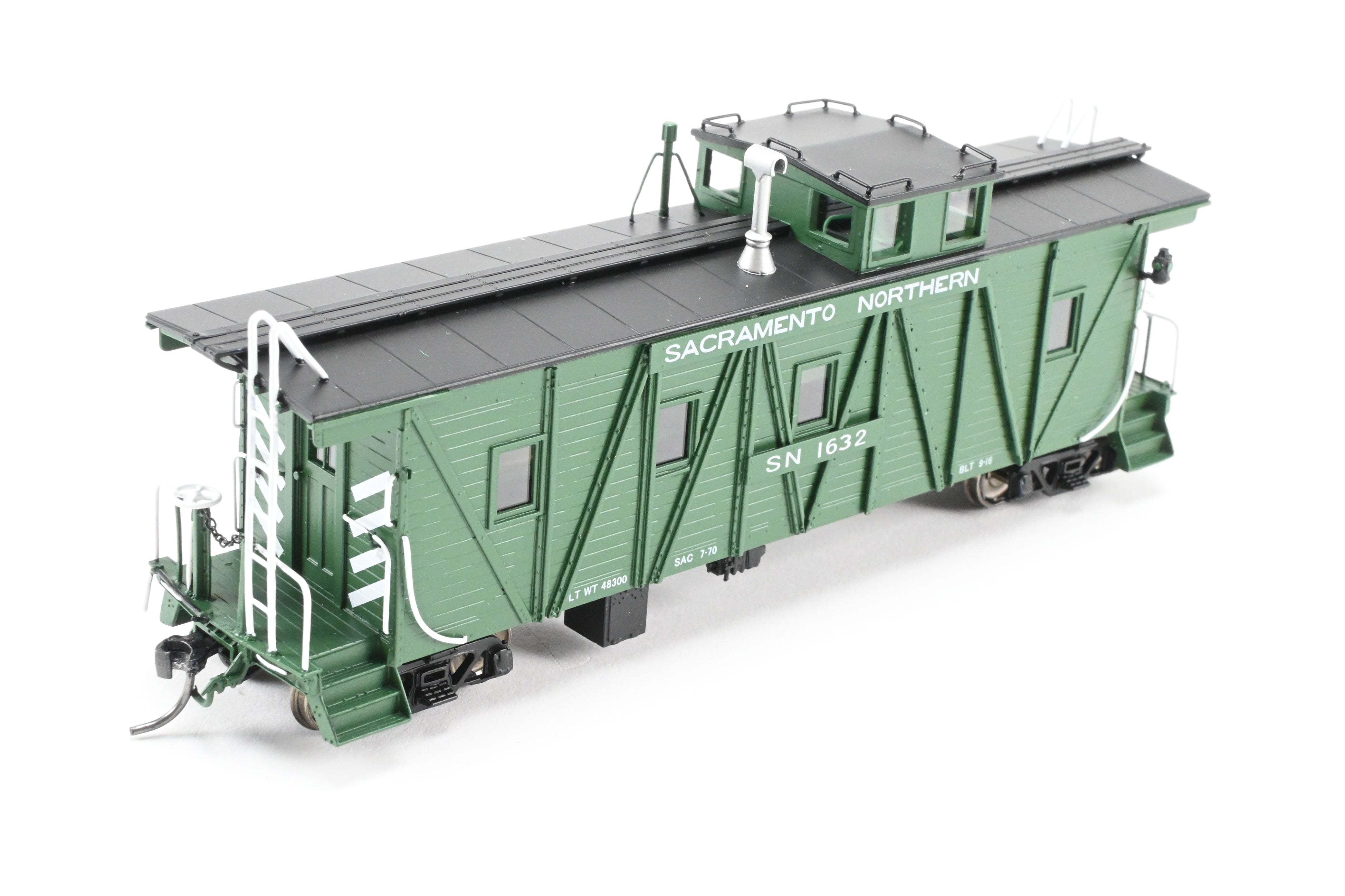 New HO Scale Brass Sacramento Northern Caboose #1632, Square End, FP Green