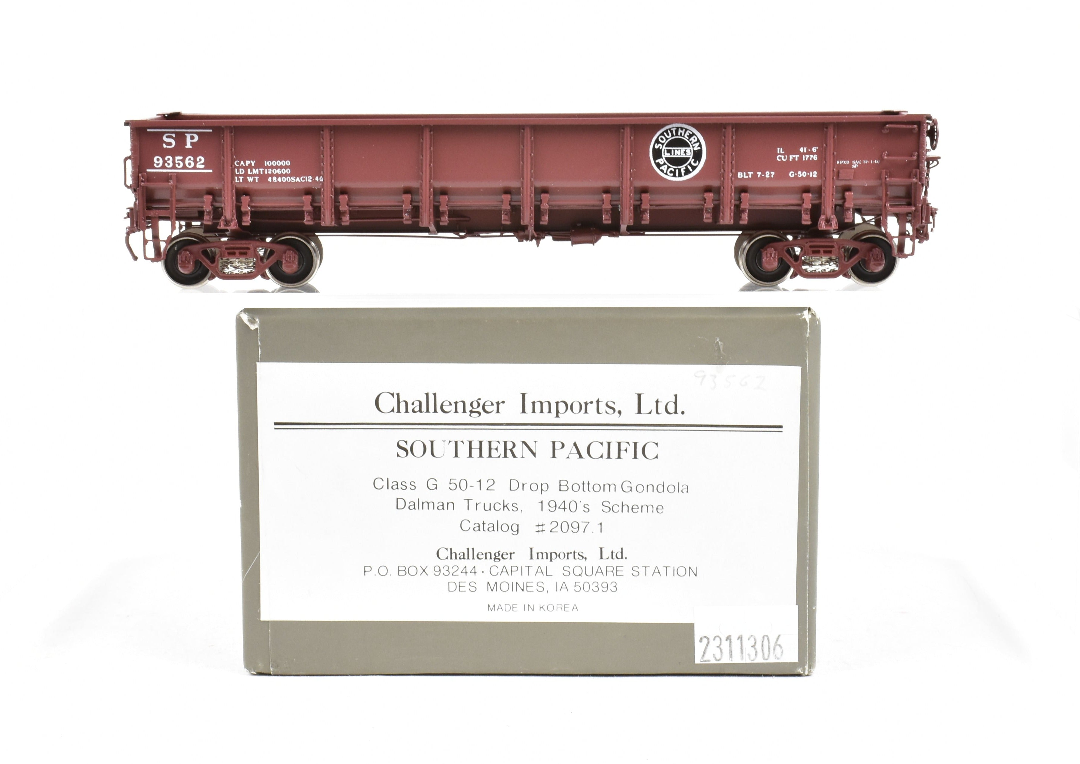 1940s HO Brass Southern Pacific Class G50 - 12 Drop Bottom Gondola by Challenger Imports