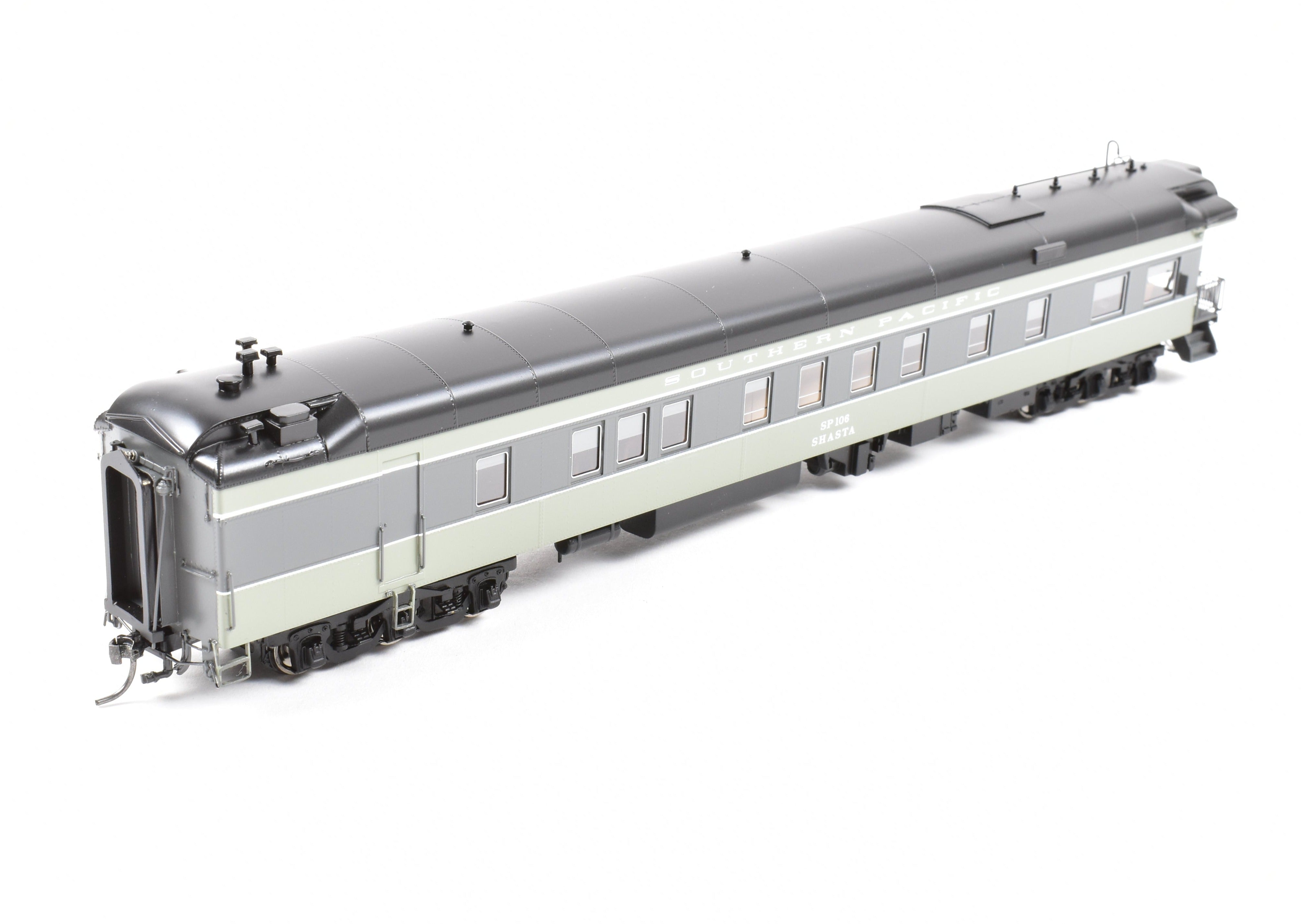 High - Quality HO Scale New Brass Model of North Bank Line Southern Pacific Shasta #106 Business Car in Two - Tone Grey Color