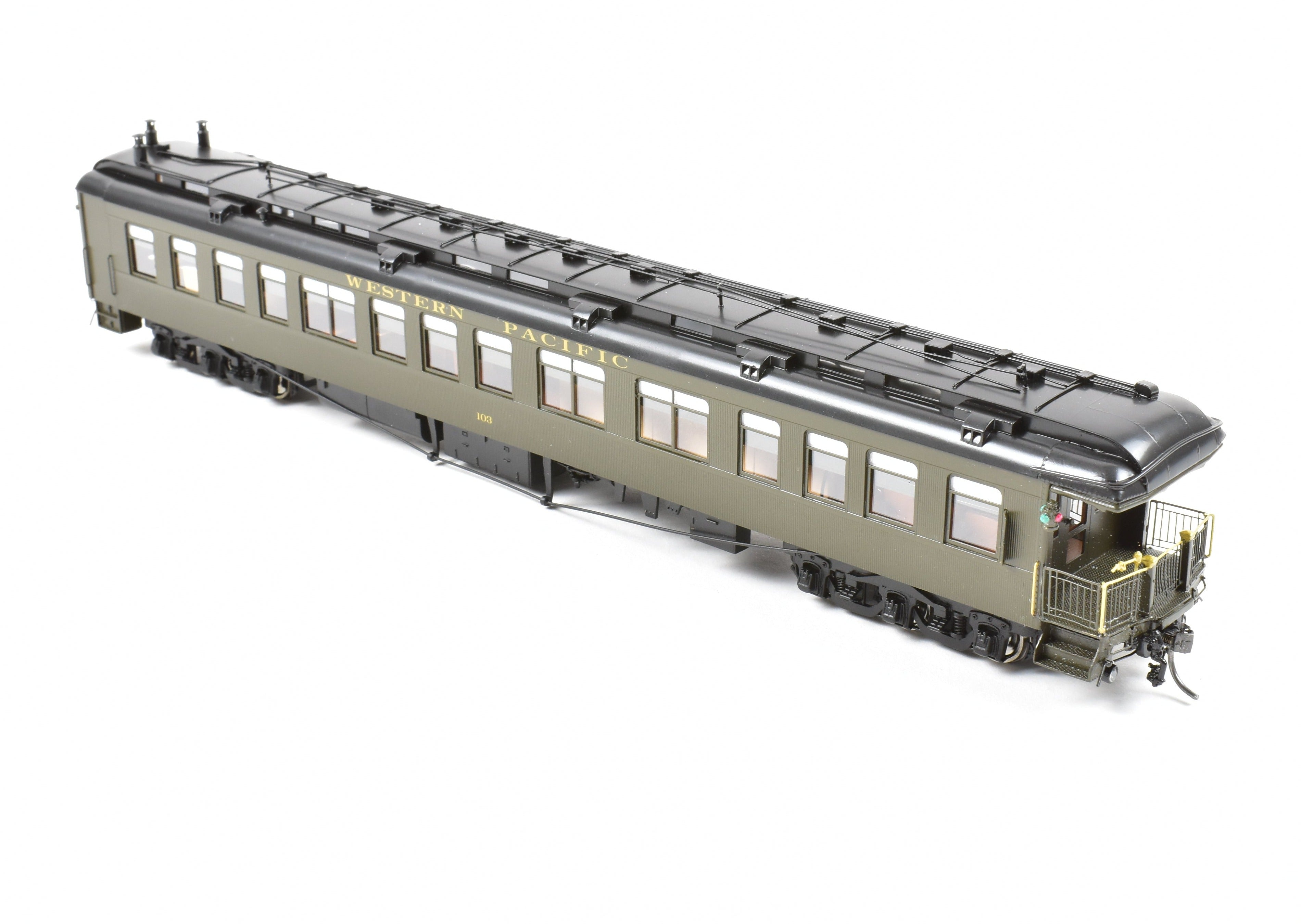 High - Quality HO Scale New Brass Model of North Bank Line Western Pacific Business Car #103 in Pullman Green