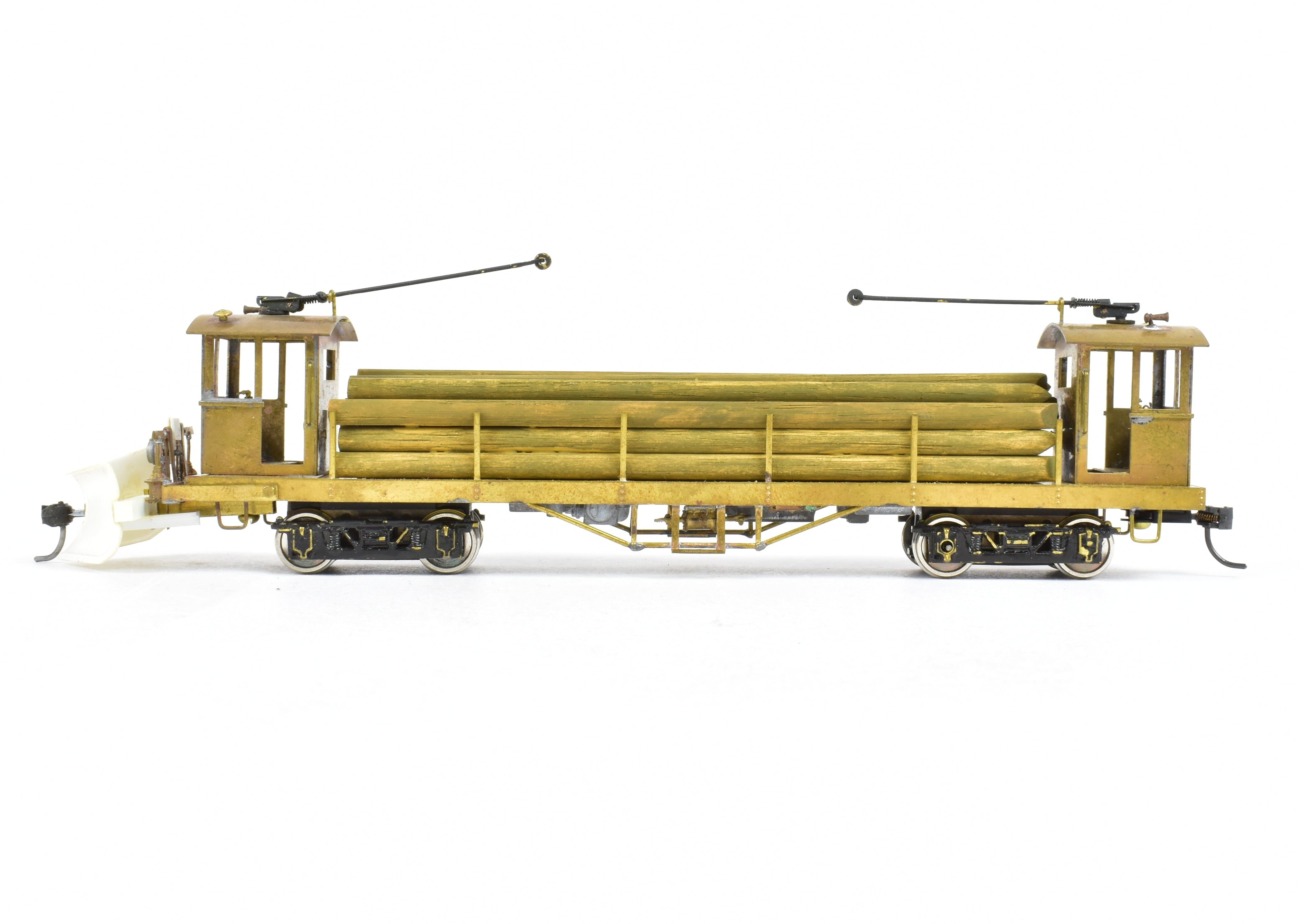 Custom - Built HO Scale Brass Traction Line Pole Car with Load from an Unknown Japanese Importer