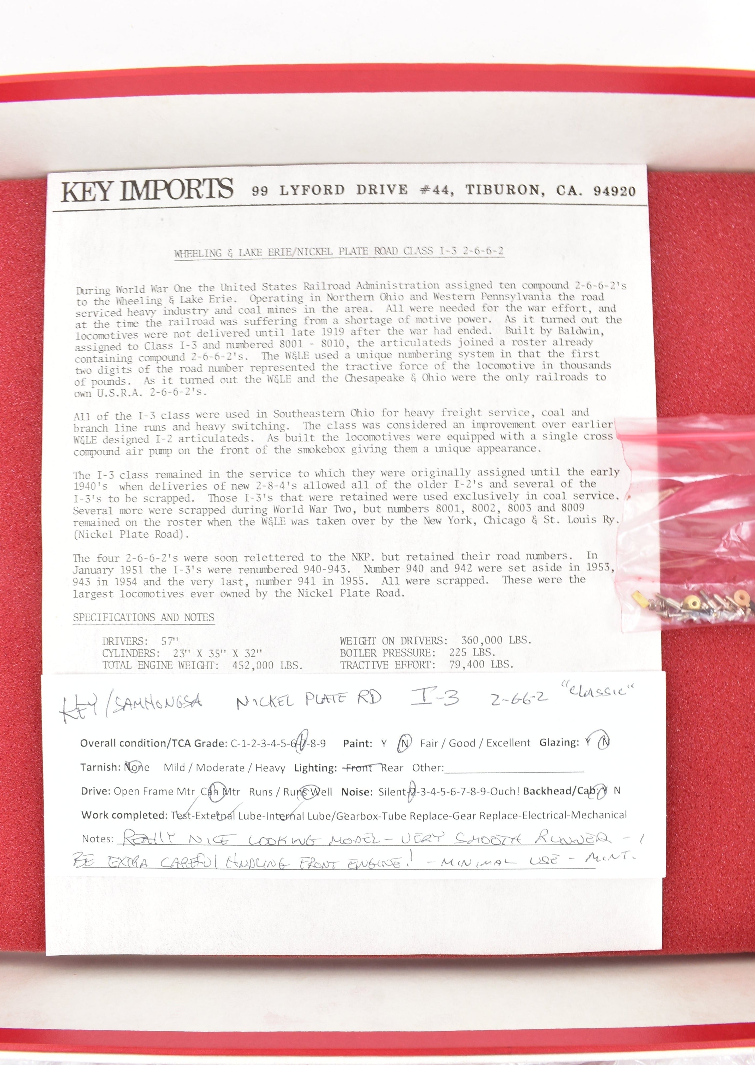 HO Brass CON Key Imports NKP or W&LE I-3 Mallet USRA 2-6-6-2, Sound-Ready Model