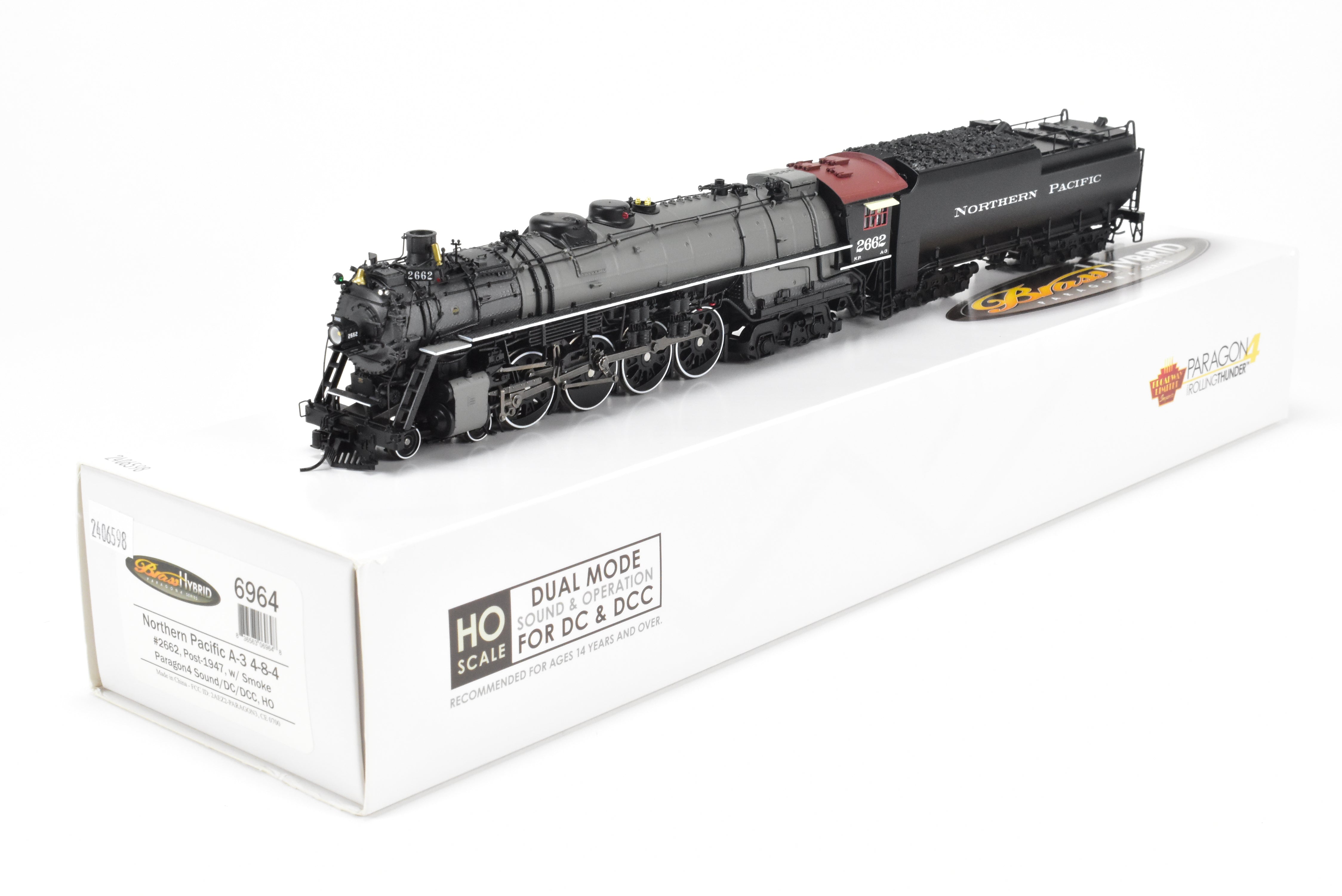 HO Scale Model Train - Broadway Limited Imports Brass Hybrid Series Northern Pacific A - 3 4 - 8 - 4 FP Locomotive with Gray Boiler (Post 1947) and Smoke, Featuring Paragon 4 Sound for DC and DCC Operation