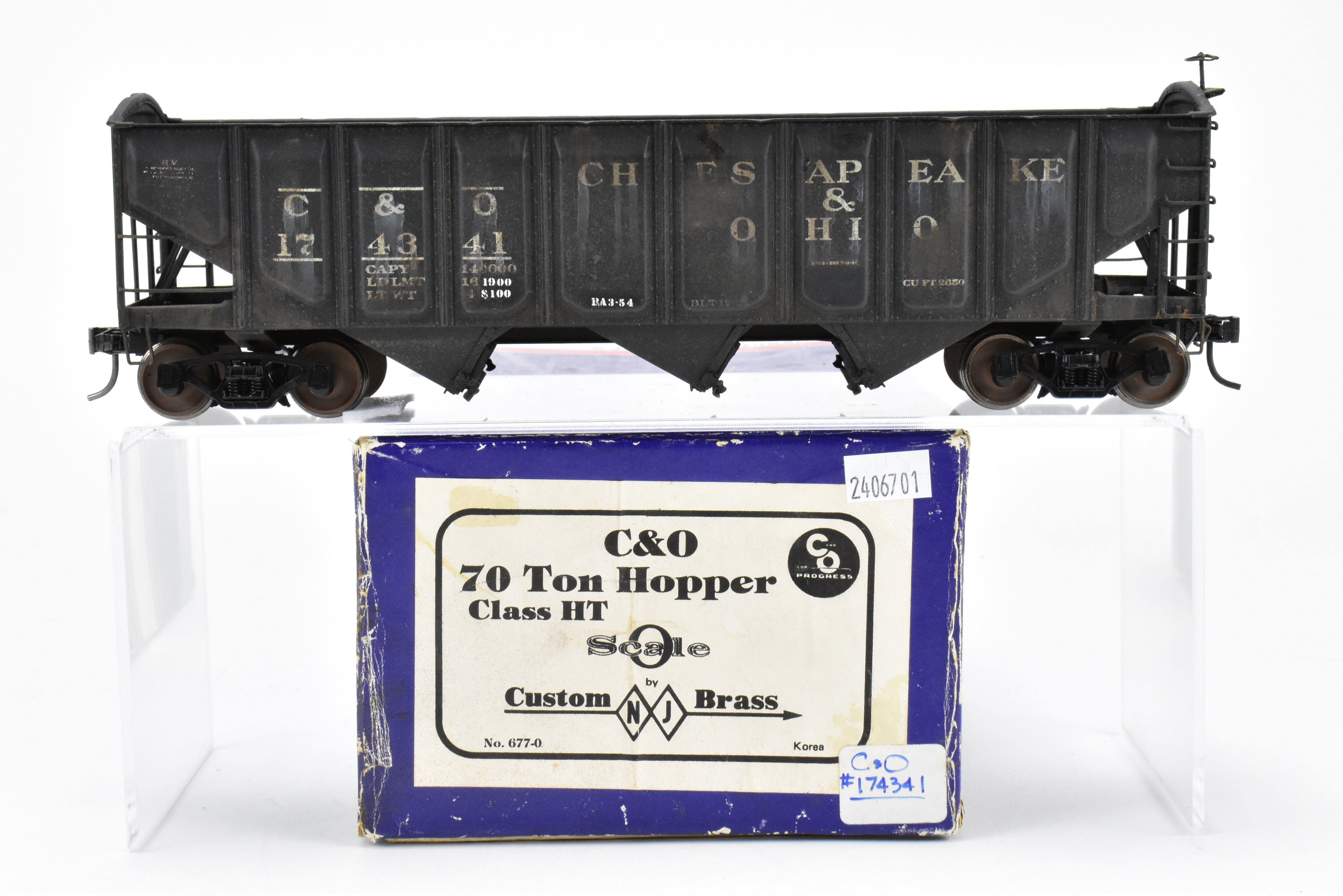 O Scale Custom Weathered Brass C&O 70 Ton Triple Hopper with Rounded Ends