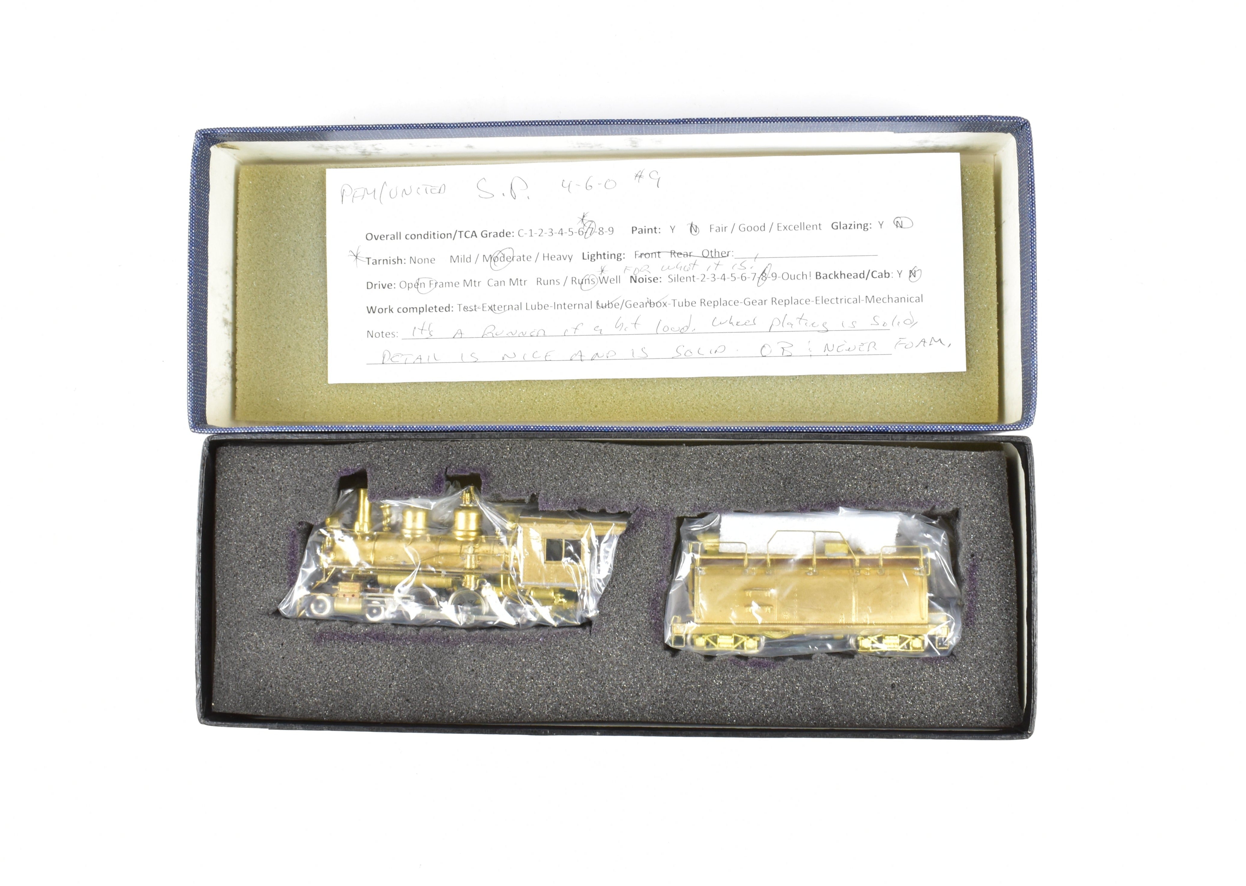 HOn3 Scale Brass Pacific Fast Mail (PFM) - United Southern Pacific No. 9 4-6-0 Tender Drive Model Train