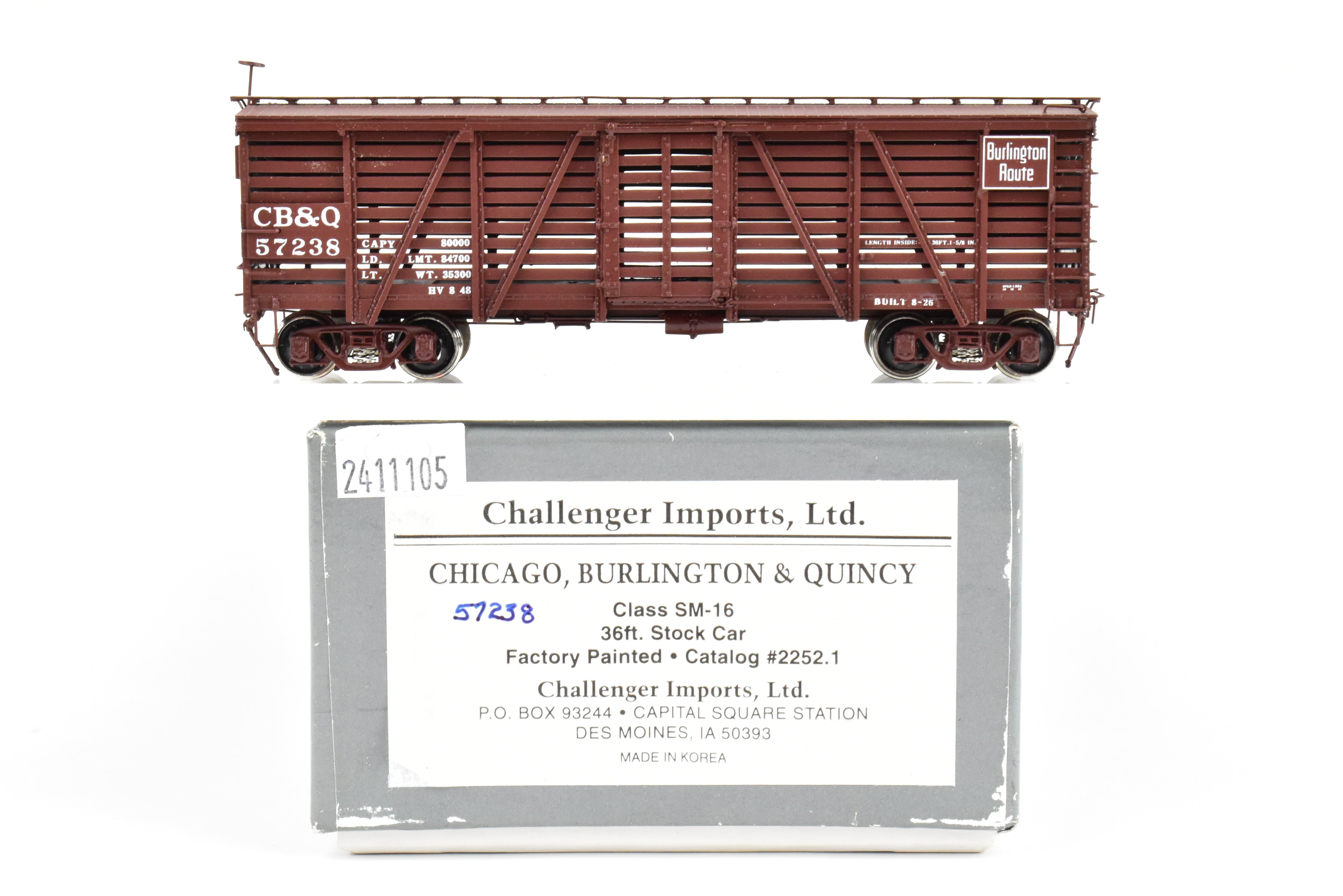 HO Brass CIL Challenger Imports CB&Q Burlington Route SM - 16 36' Stock Car #57238