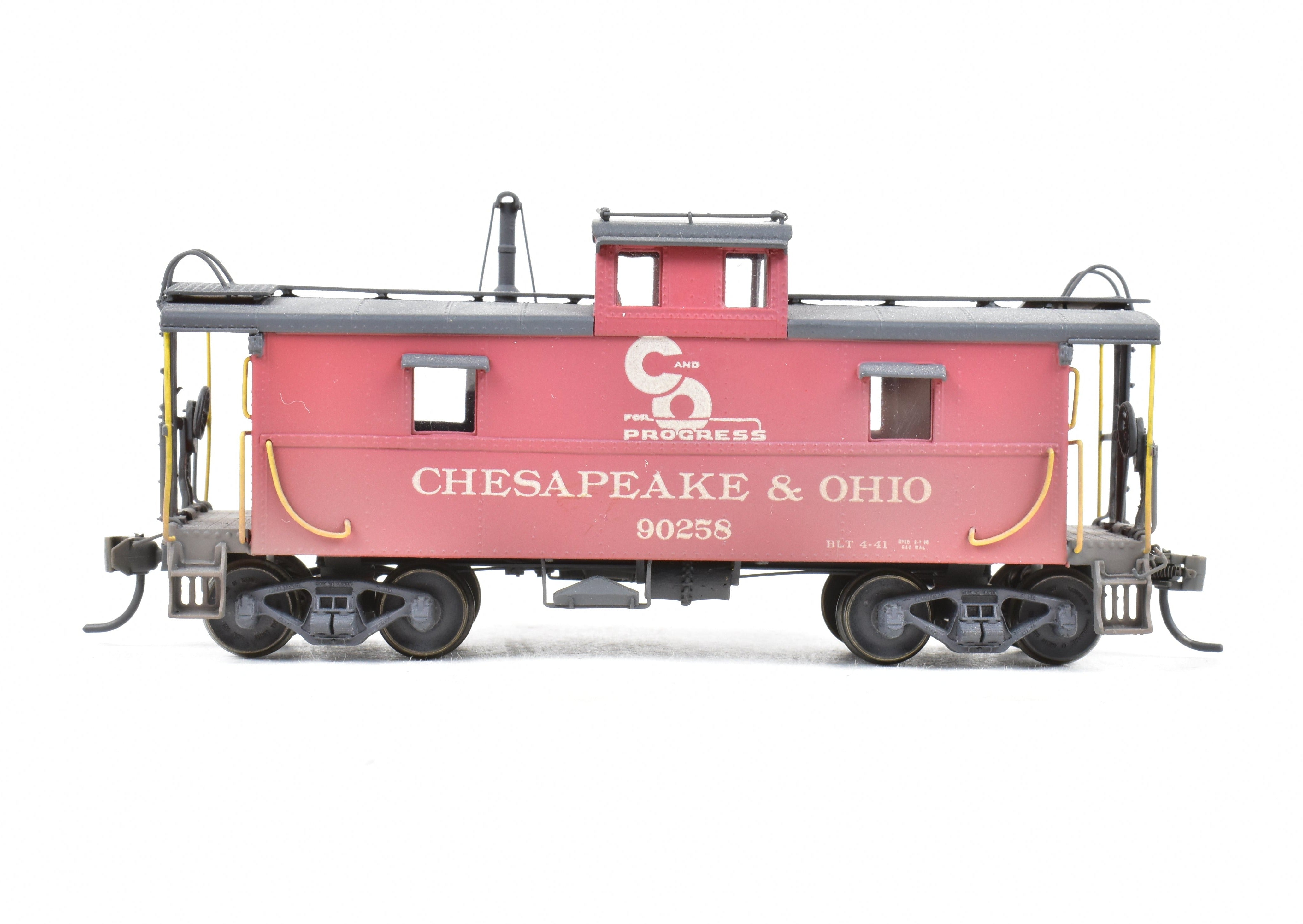 HO Scale Brass OMI - Overland Models, Inc. Chesapeake & Ohio (C&O) Steel Caboose Model from the #90200 - 90299 Series, CP & Weathered Version, Specifically No. 90258