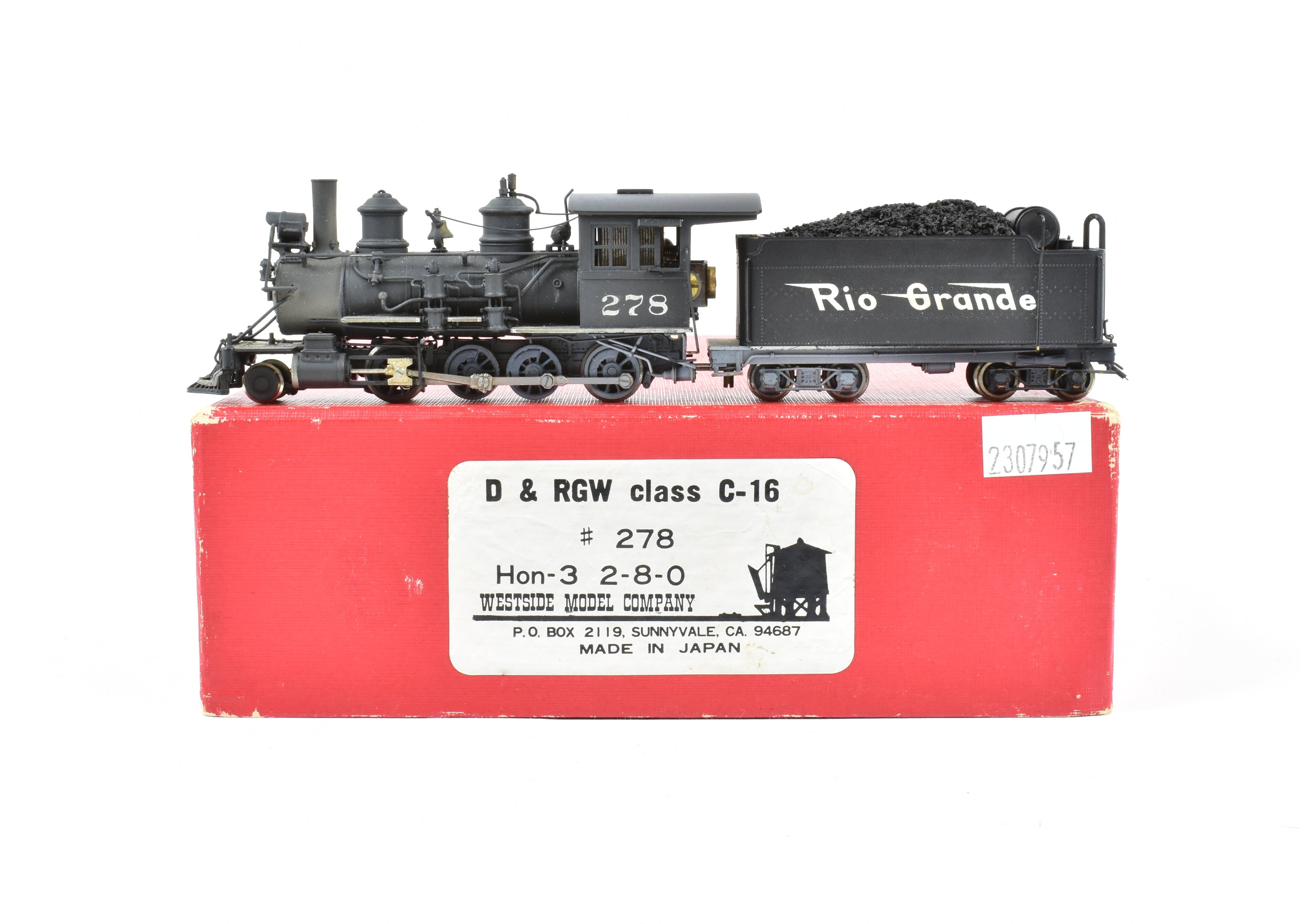 HOn3 Custom Painted Brass D&RGW - Denver & Rio Grande Western C-16 2-8-0 #278 by Westside Model Co.